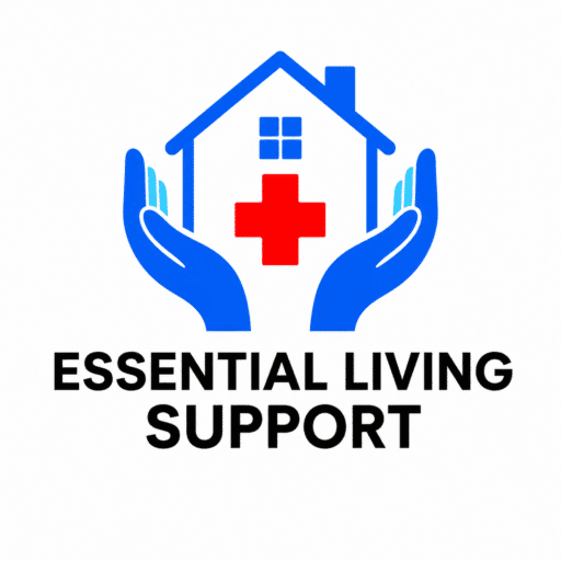 Essential Living Support LLC logo featuring supportive hands, a home, and medical cross in Cheyenne, Wyoming